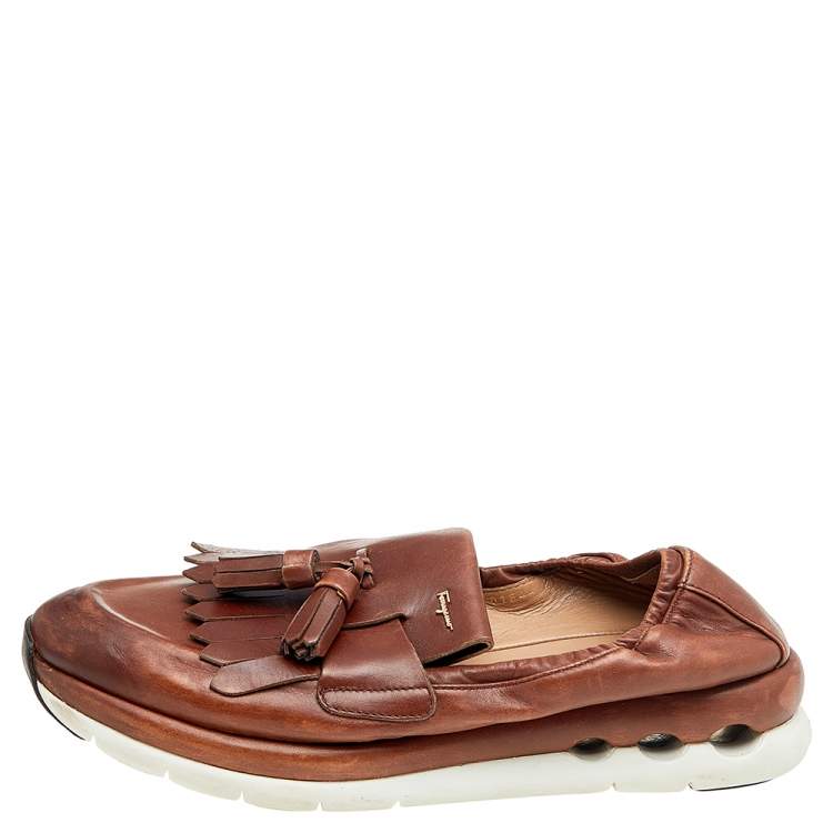 Pre Owned Salvatore Ferragamo Brown Leather Tassel Fringe Loafers Size 42