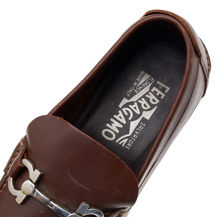 Pre Owned Salvatore Ferragamo Brown Leather Gancini Bit Loafers Size 43
