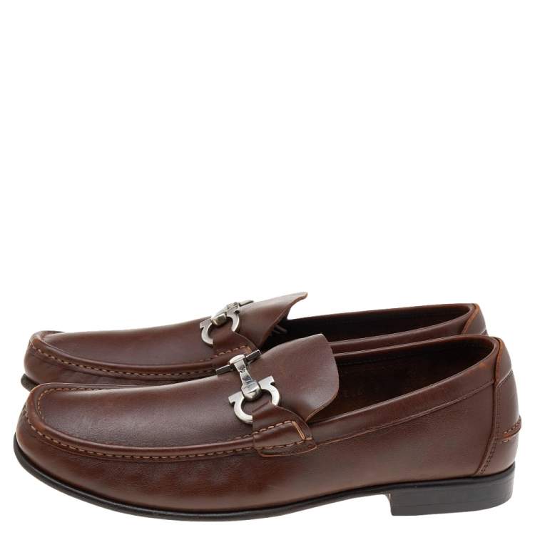 Pre Owned Salvatore Ferragamo Brown Leather Gancini Bit Loafers Size 43