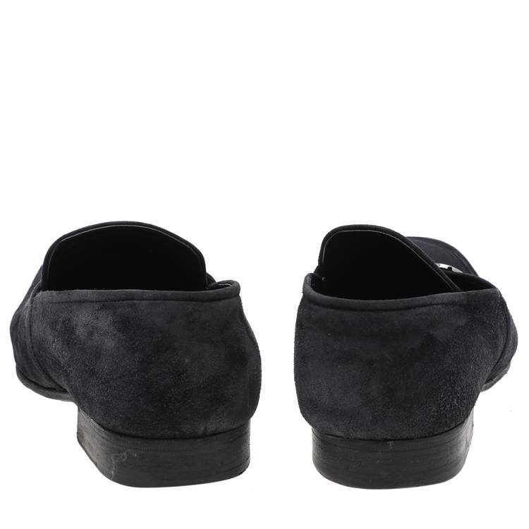 مملوكة مسبقًا Salvatore Ferregamo Blue Suede Gancini Slip on Loafers Size 42.5