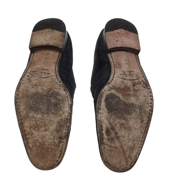 مملوكة مسبقًا Salvatore Ferregamo Blue Suede Gancini Slip on Loafers Size 42.5