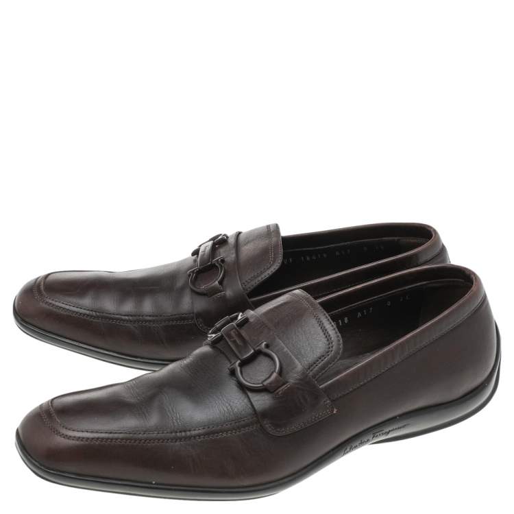 Pre Owned Salvatore Ferragamo Dark Brown Leather Gancini Bit Slip On Loafers Size 42