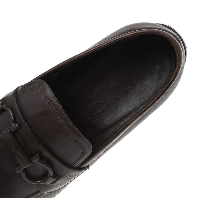 Pre Owned Salvatore Ferragamo Dark Brown Leather Gancini Bit Slip On Loafers Size 42