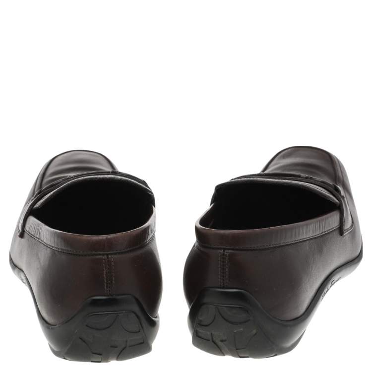 Pre Owned Salvatore Ferragamo Dark Brown Leather Gancini Bit Slip On Loafers Size 42