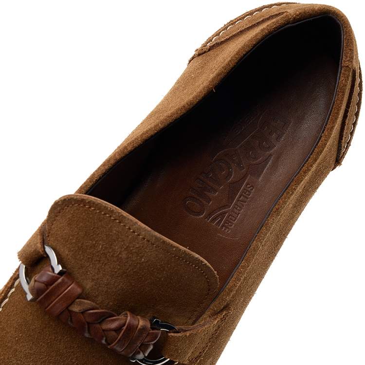 Pre Owned Salvatore Ferragamo Brown Suede Gancini Bit Loafers Size 42