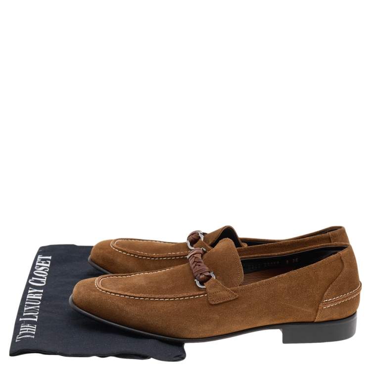 Pre Owned Salvatore Ferragamo Brown Suede Gancini Bit Loafers Size 42