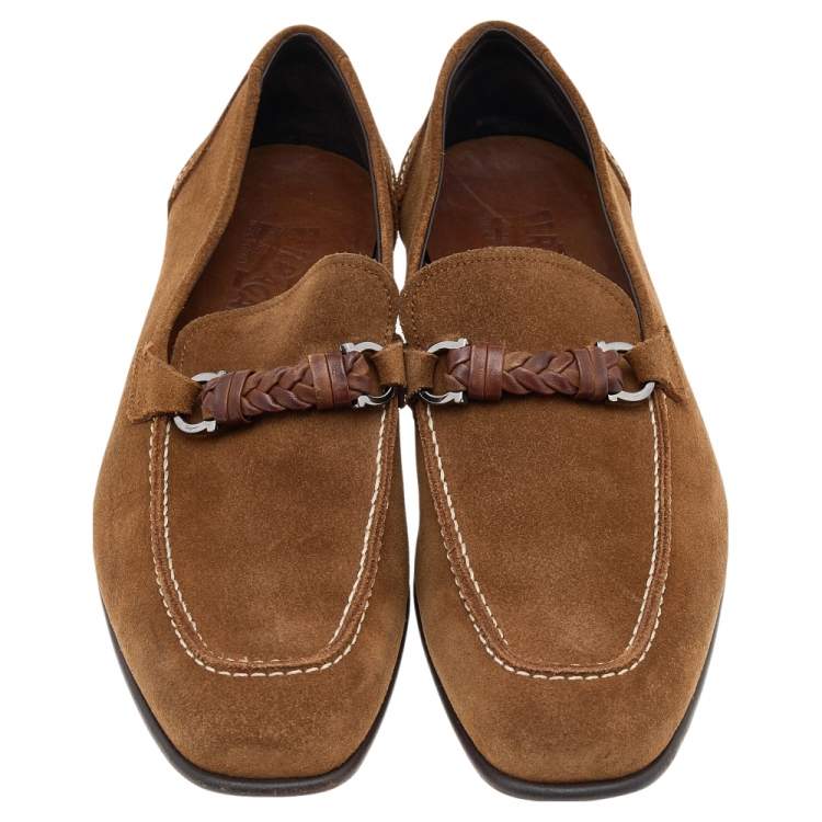 Pre Owned Salvatore Ferragamo Brown Suede Gancini Bit Loafers Size 42