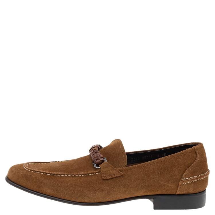 Pre Owned Salvatore Ferragamo Brown Suede Gancini Bit Loafers Size 42