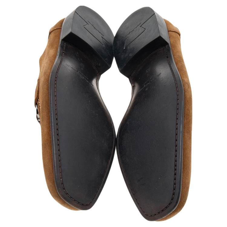 Pre Owned Salvatore Ferragamo Brown Suede Gancini Bit Loafers Size 42