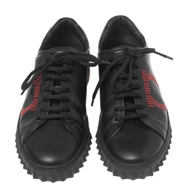 Pre Owned Salvatore Ferragamo Black Leather Cube 8 Logo Sneakers Size 44
