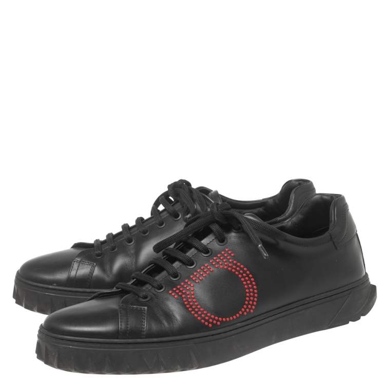 Pre Owned Salvatore Ferragamo Black Leather Cube 8 Logo Sneakers Size 44