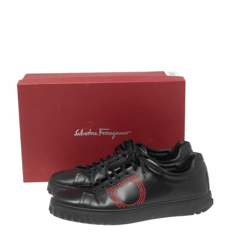 Pre Owned Salvatore Ferragamo Black Leather Cube 8 Logo Sneakers Size 44