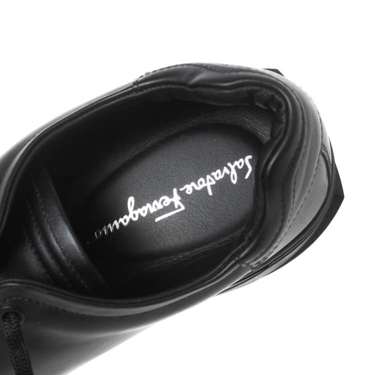 Pre Owned Salvatore Ferragamo Black Leather Cube 8 Logo Sneakers Size 44
