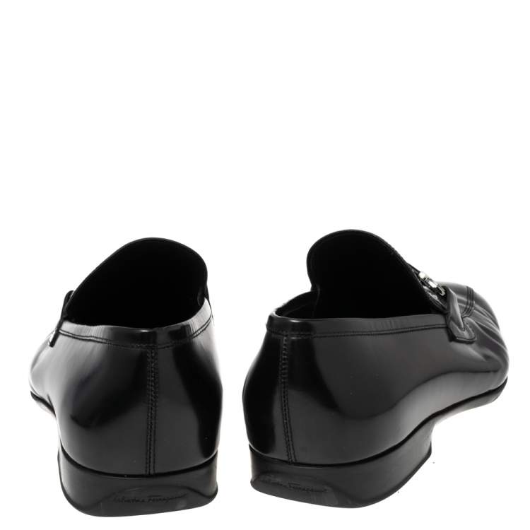 Pre Owned Salvatore Ferragamo Black Leather Slip On Loafers Size 44