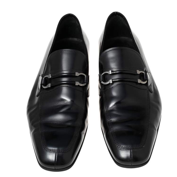 Pre Owned Salvatore Ferragamo Black Leather Slip On Loafers Size 44