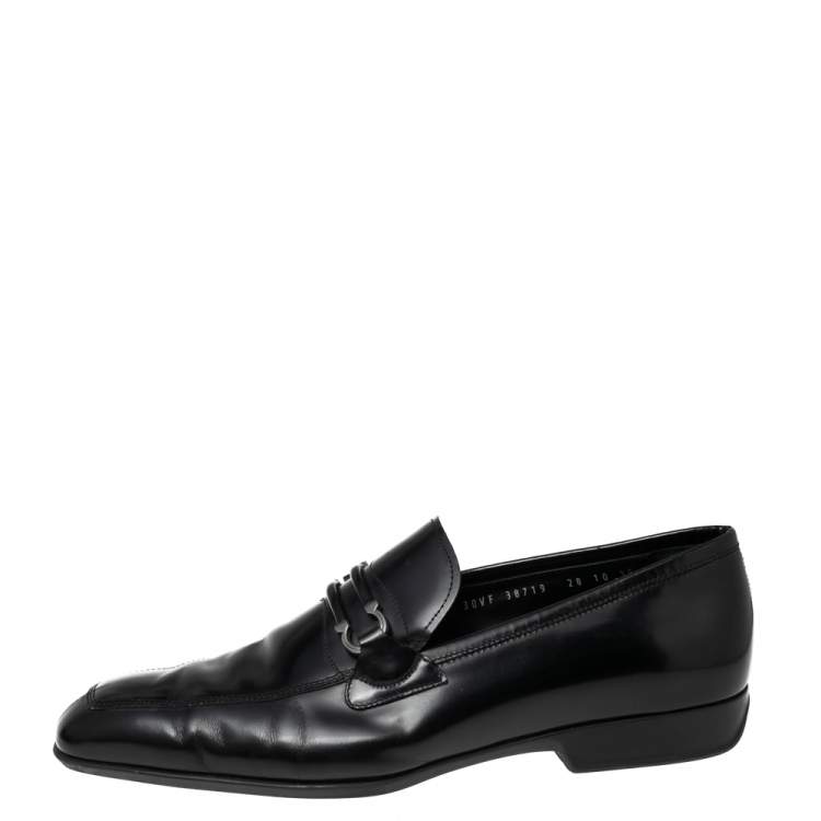 Pre Owned Salvatore Ferragamo Black Leather Slip On Loafers Size 44