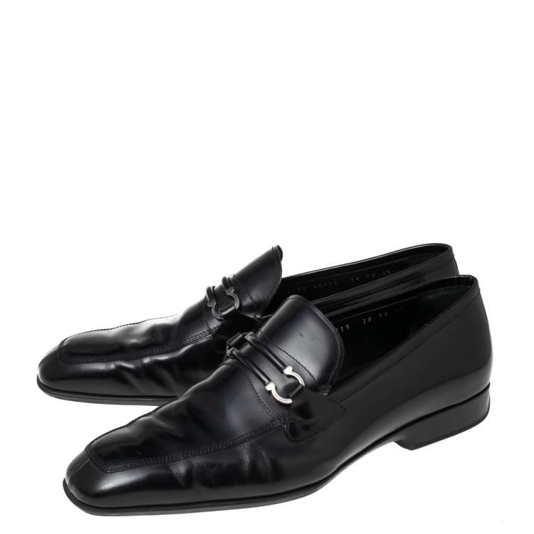 Pre Owned Salvatore Ferragamo Black Leather Slip On Loafers Size 44