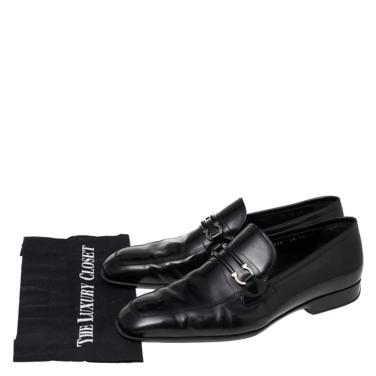 Pre Owned Salvatore Ferragamo Black Leather Slip On Loafers Size 44