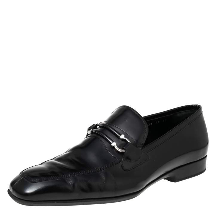 Pre Owned Salvatore Ferragamo Black Leather Slip On Loafers Size 44
