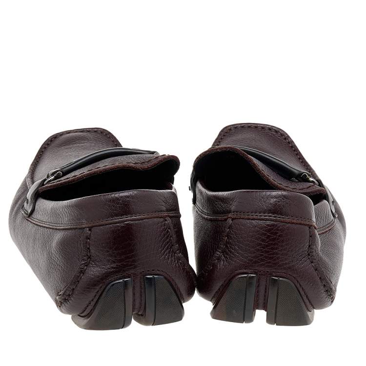 Pre Owned Salvatore Ferragamo Burgundy/Black Leather Gancini Bit Slip On Loafers Size 43