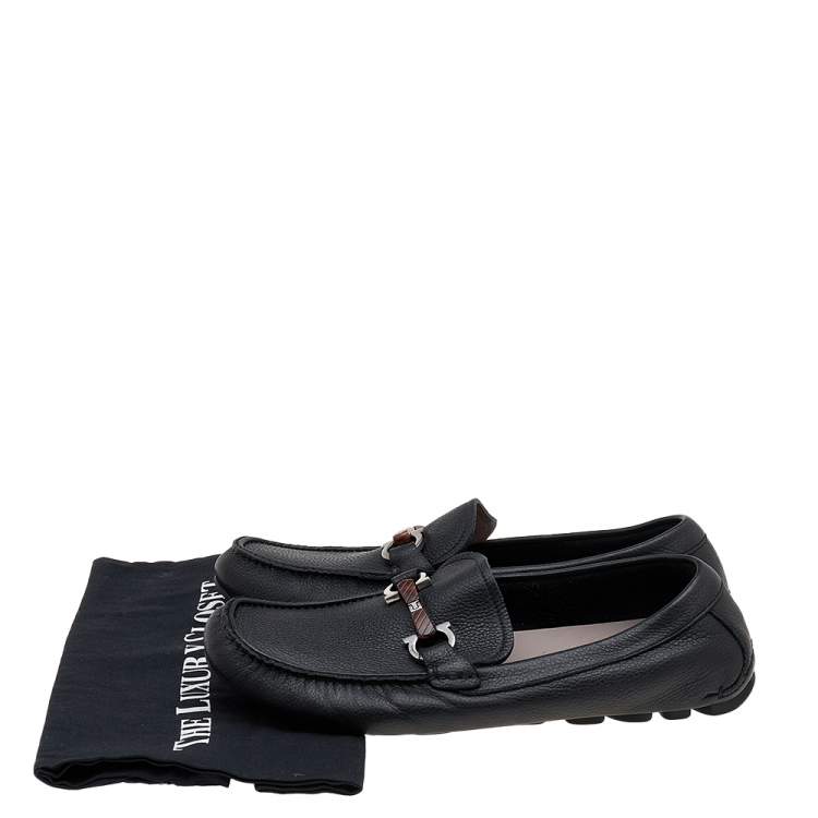 Pre Owned Salvatore Ferragamo Black Leather Gancini Bit Slip On Loafers Size 43