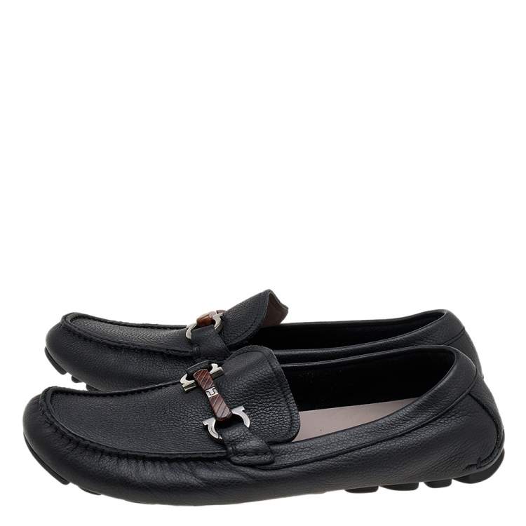 Pre Owned Salvatore Ferragamo Black Leather Gancini Bit Slip On Loafers Size 43