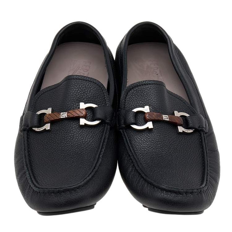 Pre Owned Salvatore Ferragamo Black Leather Gancini Bit Slip On Loafers Size 43