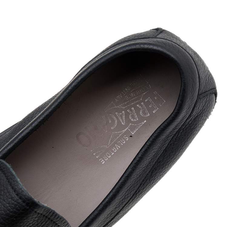 Pre Owned Salvatore Ferragamo Black Leather Gancini Bit Slip On Loafers Size 43