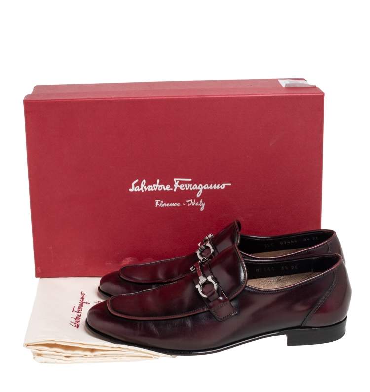Pre Owned Salvatore Ferragamo Burgundy Leather Pavia Gancini Bit Loafers Size 40.5