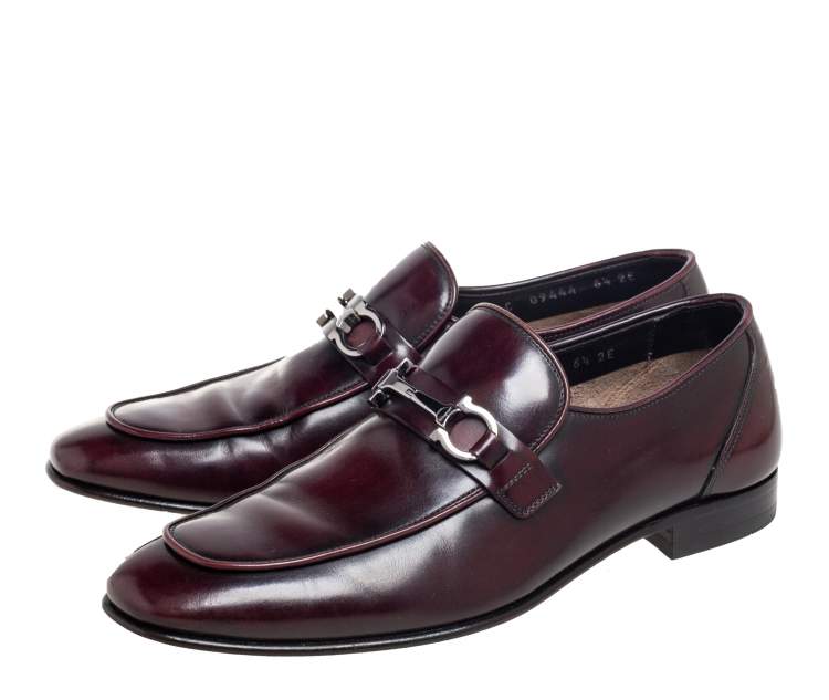 Pre Owned Salvatore Ferragamo Burgundy Leather Pavia Gancini Bit Loafers Size 40.5