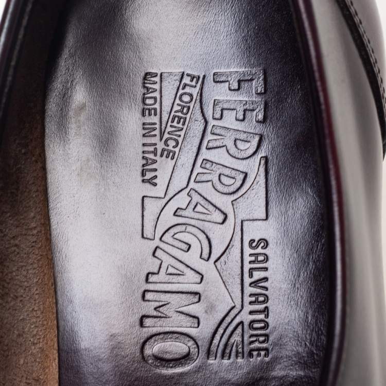 Pre Owned Salvatore Ferragamo Burgundy Leather Pavia Gancini Bit Loafers Size 40.5