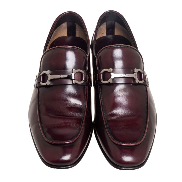 Pre Owned Salvatore Ferragamo Burgundy Leather Pavia Gancini Bit Loafers Size 40.5