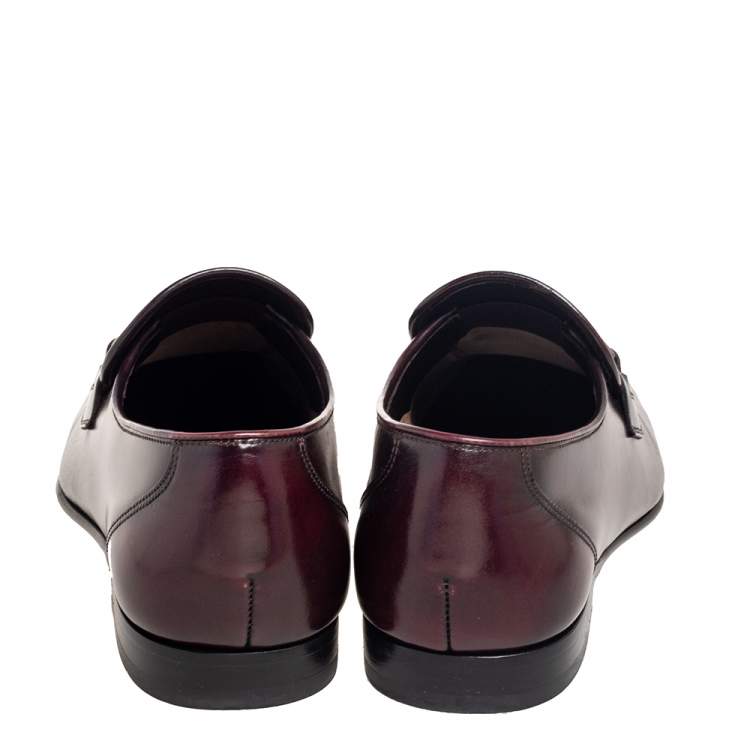 Pre Owned Salvatore Ferragamo Burgundy Leather Pavia Gancini Bit Loafers Size 40.5