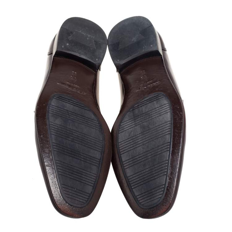 Pre Owned Salvatore Ferragamo Burgundy Leather Pavia Gancini Bit Loafers Size 40.5