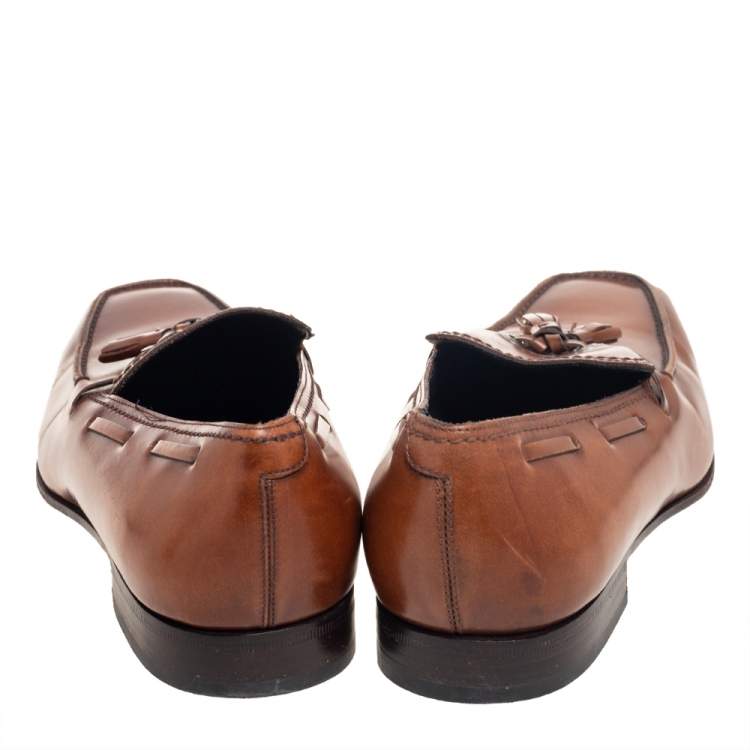 Pre Owned Salvatore Ferragamo Brown Leather Tassel Slip On Loafers Size 42