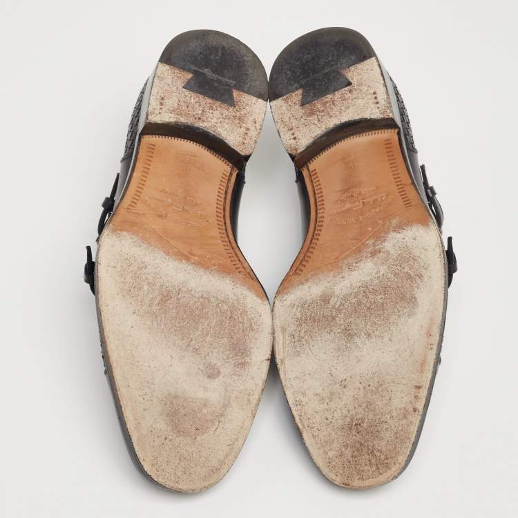 مملوكة مسبقًا Salvatore Ferragamo Black Leather Tramezza Double-Monk Loafers Size 43