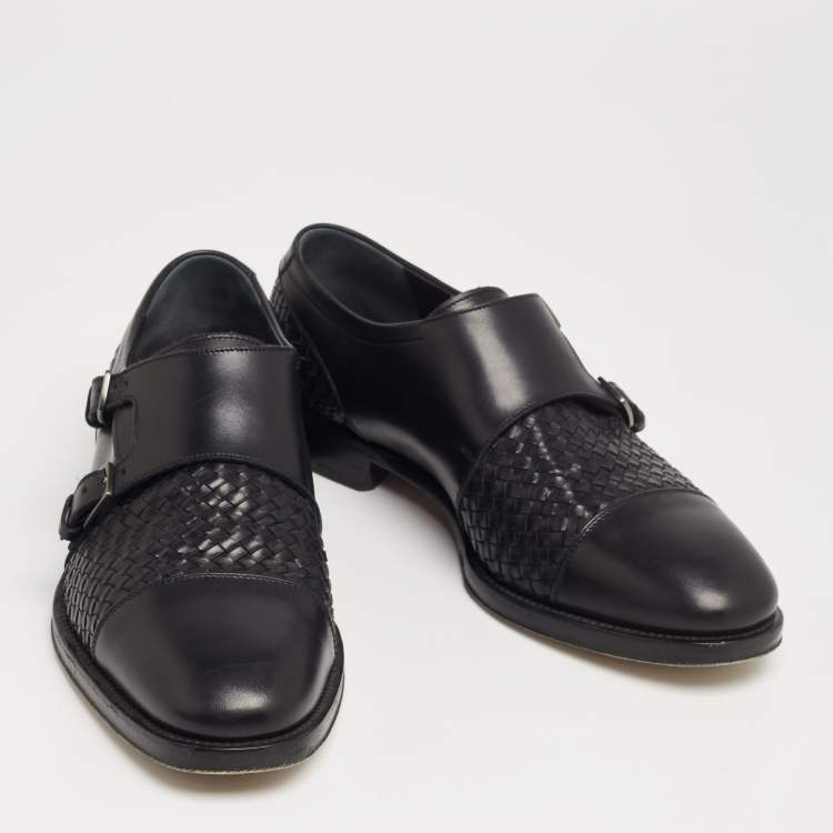 مملوكة مسبقًا Salvatore Ferragamo Black Leather Tramezza Double-Monk Loafers Size 43