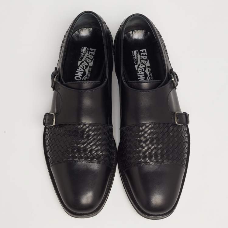 مملوكة مسبقًا Salvatore Ferragamo Black Leather Tramezza Double-Monk Loafers Size 43