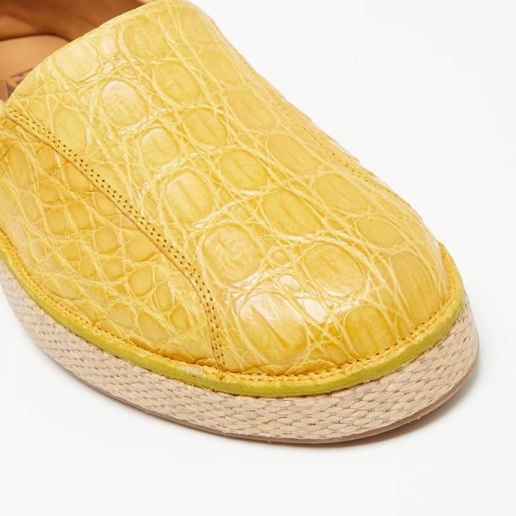 Pre Owned Salvatore Ferragamo Yellow Crocodile Leather Lampedusa Flat Espadrilles Size 42