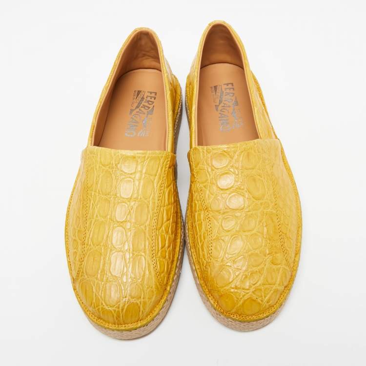 Pre Owned Salvatore Ferragamo Yellow Crocodile Leather Lampedusa Flat Espadrilles Size 42