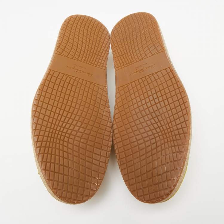 Pre Owned Salvatore Ferragamo Yellow Crocodile Leather Lampedusa Slip On Espadrilles Size 44.5