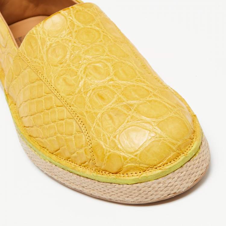 Pre Owned Salvatore Ferragamo Yellow Crocodile Leather Lampedusa Slip On Espadrilles Size 44.5