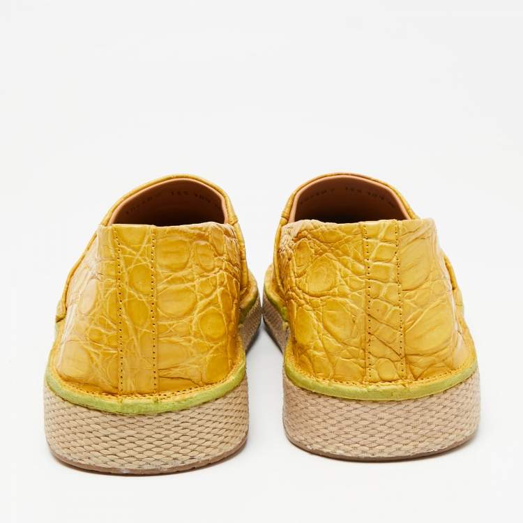 Pre Owned Salvatore Ferragamo Yellow Crocodile Leather Lampedusa Slip On Espadrilles Size 44.5