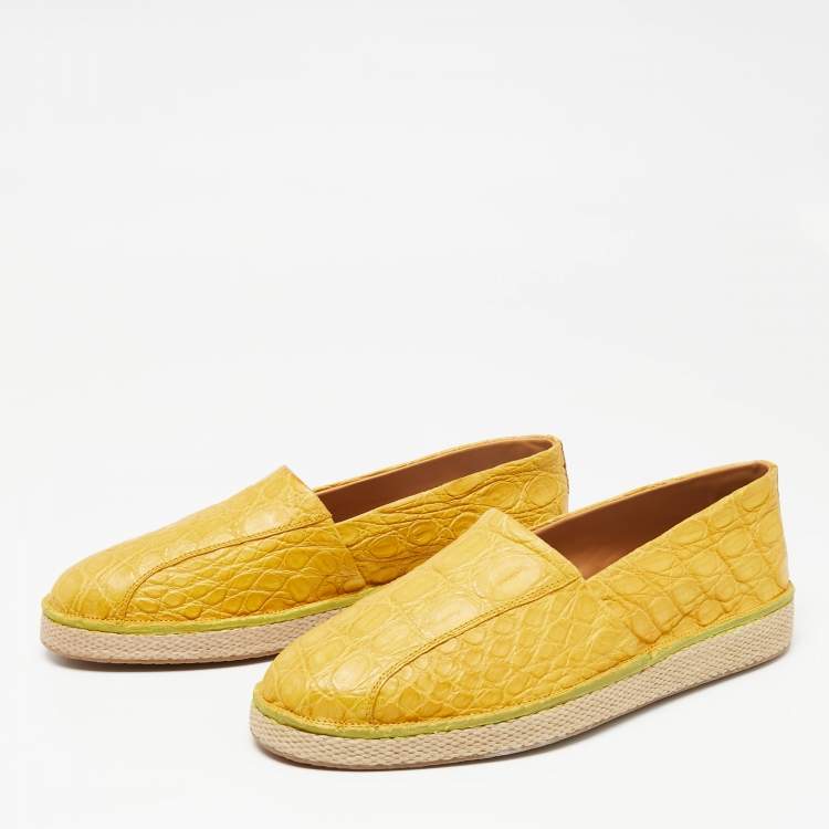 Pre Owned Salvatore Ferragamo Yellow Crocodile Leather Lampedusa Slip On Espadrilles Size 44.5