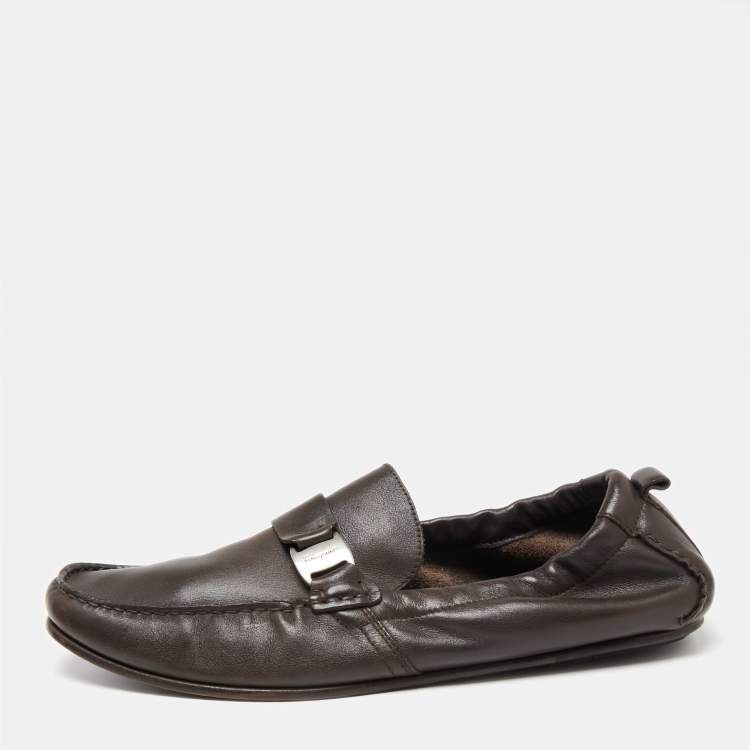 Pre Owned Salvatore Ferragamo Dark Brown Leather Slip-On Loafers Size 43.5