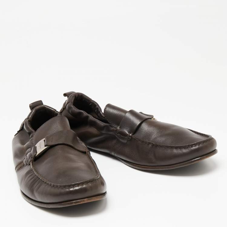 Pre Owned Salvatore Ferragamo Dark Brown Leather Slip-On Loafers Size 43.5