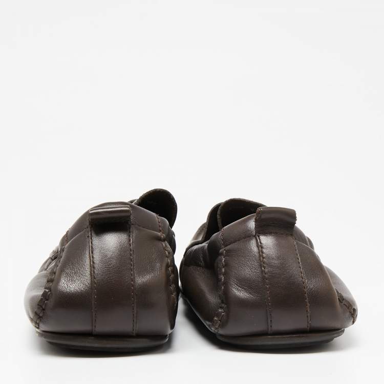 Pre Owned Salvatore Ferragamo Dark Brown Leather Slip-On Loafers Size 43.5