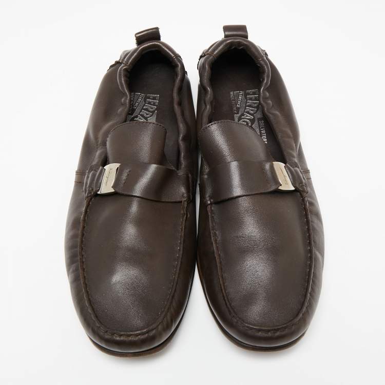 Pre Owned Salvatore Ferragamo Dark Brown Leather Slip-On Loafers Size 43.5