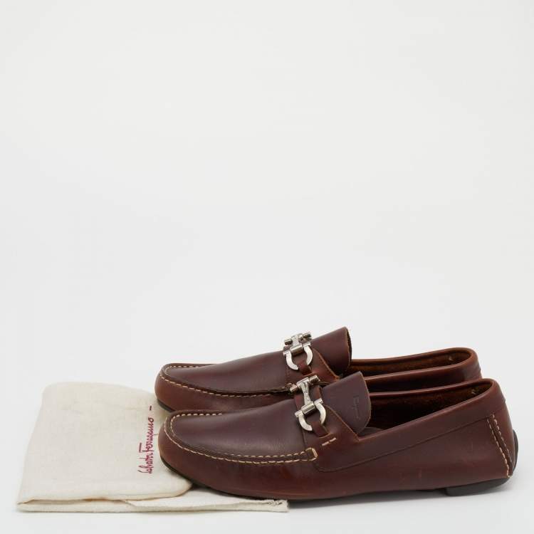Pre Owned Salvatore Ferragamo Brown Leather Parigi Gancini Slip On Loafers Size 42