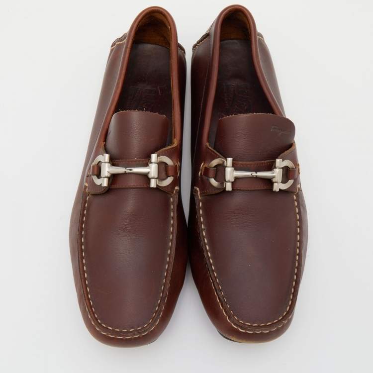Pre Owned Salvatore Ferragamo Brown Leather Parigi Gancini Slip On Loafers Size 42